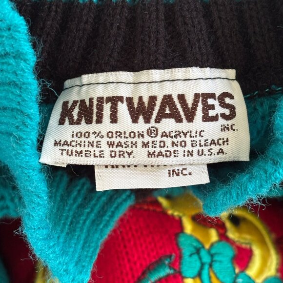 NWT VTG 80s KNITWAVES Ducks with Bows Ribbed Knit Colorblock Sweater SZ 6 - Picture 8 of 11